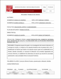 Portada Caracterización del comercio informal en el municipio de Cúcuta y su relación con la situación fronteriza periodo 2015- 2017 (Archivo  Electrónico)