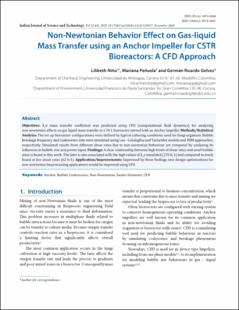Portada Non-Newtonian Behavior Effect on Gas-liquid Mass Transfer using an Anchor Impeller for CSTR Bioreactors: A CFD Approach