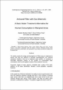 Portada Artisanal filter with geo-materials: a basic water treatment alternative for human consumption in marginal areas