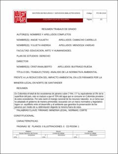 Portada Análisis de la normativa ambiental frente a la reducción del impacto ambiental en los páramos por la minería en Norte de Santander (Archivo Electrónico)