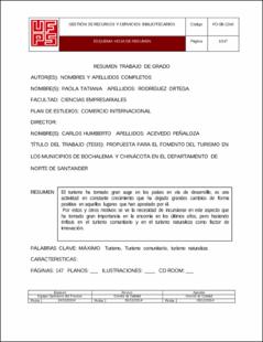 Portada Propuesta para el fomento del turismo en los municipios de  Bochalema y Chinácota en el departamento de Norte de Santander..