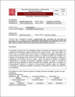 Portada Transición del sistema de gestión de calidad de la inmobiliaria asesoría fiduciaria s.a.s según la ntc iso 9001: 2008 a la 9001: 2015 en la ciudad de San José de Cúcuta.