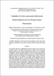 Portada Validation of a non-conservative mechanical model applied to the low energy impact phenomenon