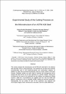 Portada Experimental study of the cutting processes on the microstructure of an ASTM A36 steel