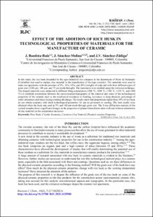 Portada Effect of the addition of rice husk in technological properties of materials for the manufacture of ceramic
