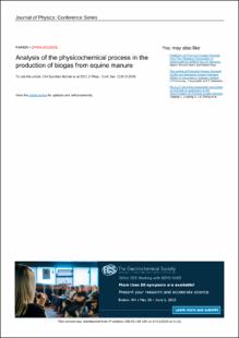 Portada Analysis of the physicochemical process in the production of biogas from equine manure