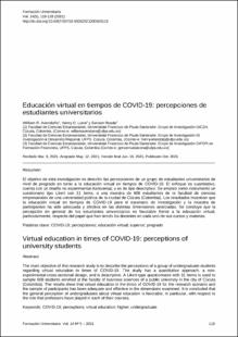 Portada Educación virtual en tiempos de COVID-19: percepciones de estudiantes universitarios