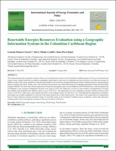 Portada Renewable Energies Resources Evaluation using a Geographic Information Systems in the Colombian Caribbean Region