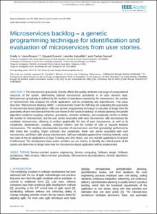 Portada Microservices backlog – a genetic programming technique for identification and evaluation of microservices from user stories.