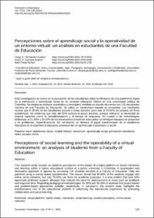 Portada Percepciones sobre el aprendizaje social y la operatividad de un entorno virtual: un análisis en estudiantes de una Facultad de Educación