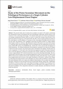 Portada Study of the piston secondary movement on the tribological performance of a single cylinder low-displacement diesel engine