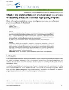 Portada Effect of the implementation of a technological resource on the teaching process in Accredited High-Quality Programs
