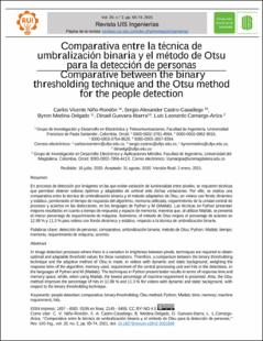 Portada Comparativa entre la técnica de umbralización binaria y el método de Otsu para la detección de personas