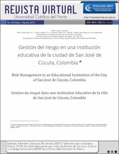 Portada Gestión del riesgo en una institución educativa de la ciudad de San José de Cúcuta, Colombia