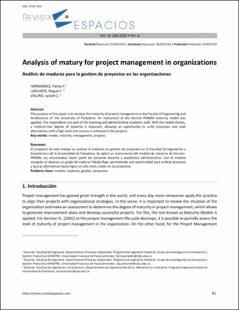 Portada Analysis of matury for project management in organizations