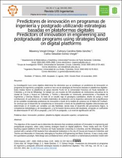 Portada Predictores de innovación en programas de ingeniería y postgrado utilizando estrategias basadas en plataformas digitales