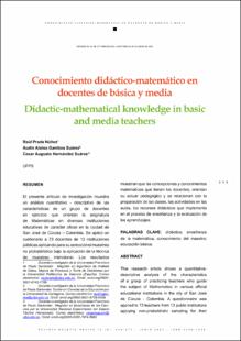 Portada Conocimiento didáctico-matemático en docentes de básica y media