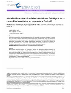 Portada Modelación matemática de las afectaciones fisiológicas en la comunidad académica en respuesta al Covid-19