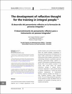 Portada The development of reflective thought for the training in integral people