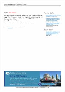Portada Study of the Thomson effect on the performance of thermoelectric modules with application to the energy recovery