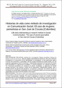 Portada Historias de vida como método de investigación en Comunicación Social. El caso de mujeres periodistas en San José de Cúcuta (Colombia)