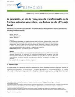 Portada La educación, un eje de respuesta a la transformación de la frontera colombo-venezolana, una lectura desde el Trabajo Social