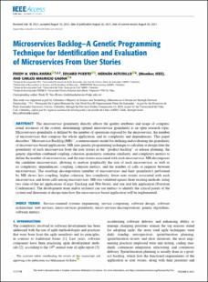 Portada Microservices backlog A genetic programming technique for identification and evaluation of microservices from user stories
