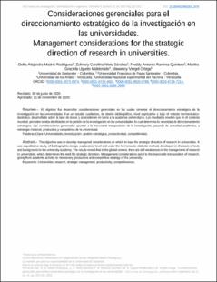 Portada Consideraciones gerenciales para el direccionamiento estratégico de la investigación en las universidades