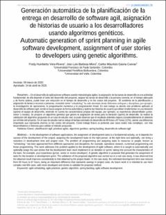 Portada Generación automática de la planificación de la entrega en desarrollo de software agil, asignación de historias de usuario a los desarrolladores usando algoritmos genéticos