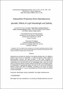 Portada Astaxanthin production from Haematococcus pluvialis: effects of light wavelength and salinity