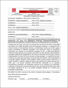 Portada Identificación de genes de patogenicidad en xanthomonas citri subsp. citri mediante análisis transcripcionales en genotipos tolerantes y susceptibles a la cancrosis de los cítricos