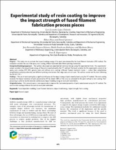 Portada Experimental study of resin coating to improve the impact strength of fused filament fabrication process pieces