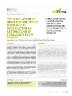 Portada CFD simulation of HPAM EOR solutions mechanical degradation by restrictions in turbulent flow