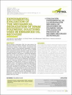 Portada Experimental evaluation of the mechanical degradation of HPAM polymeric solutions used in enhanced oil recovery