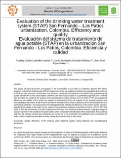 Portada Evaluation of the drinking water treatment system (STAP) San Fernando –Los Patios urbanization, Colombia. Efficiency and quality