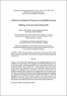 Portada Influence of natural frequency on stability during milling of inconel and udimet 500
