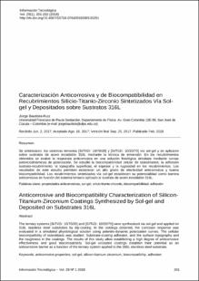 Portada Caracterización Anticorrosiva y de Biocompatibilidad en Recubrimientos Silicio-Titanio-Zirconio Sintetizados Vía Solgel y Depositados sobre Sustratos 316L