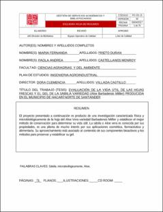 Portada Evaluación de la vida útil de las hojas frescas y el gel de la sábila variedad (aloe barbadensis miller) producida en el municipio de Hacarí Norte de Santander