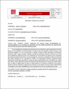 Portada Análisis de datos para determinar el mantenimiento y/o cambio de equipos en las subestaciones de centrales eléctricas de Norte de Santander (Cens)