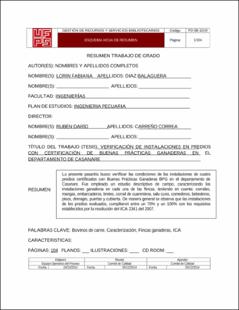 Portada Verificación de instalaciones en predios con certificación de buenas prácticas ganaderas en el departamento de Casanare.