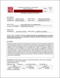 Portada Sistematización de experiencias de la radio comunitaria en Norte de Santander caso de estudio particular Atalaya FM 96.2-Cúcuta. (2007 - 2017)