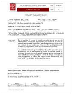 Portada Caracterización fisicoquímica de suelos con vocación agrícola del municipio de Salazar