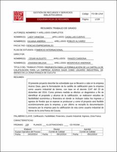 Portada Propuesta para la formulación de la cartilla de calificación para la empresa aceros Daza como usuario industrial de bienes en la zona franca de Cúcuta.