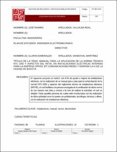 Portada Manual para la aplicación de la norma técnica ntc 2050 y aspectos del retie, en instalaciones eléctricas internas para la empresa office jet comunicaciones redes y energía s.a.s de la ciudad de Bogotá.