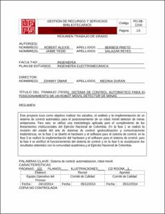 Portada Sistema de control automático para el posicionamiento de un robot móvil detector de minas.