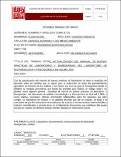 Portada Actualización del manual de buenas prácticas de laboratorio y bioseguridad del laboratorio de microbiología y fisicoquímica en Nulab Ltda