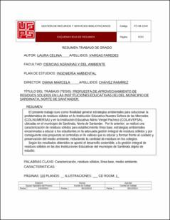 Portada Propuesta de aprovechamiento de residuos sólidos en las instituciones educativas (ie) del municipio de Sardinata, Norte de Santander
