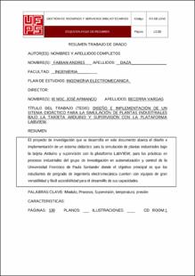 Portada Diseño e implementación de un sistema didáctico para la simulación de plantas industriales bajo la tarjeta arduino y supervisión con la plataforma labview de la Universidad Francisco de Paula Santander.