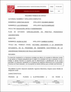 Portada Factores asociados a la deserción estudiantil en el programa de ingeniería electrónica de la Universidad Francisco de Paula Santander.