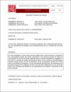 Portada Situación laboral del comunicador social en las empresas privadas de medios de comunicación de la ciudad de Cúcuta (2018). (Archivo Electrónico)